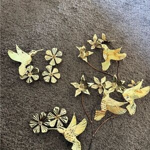Home Interiors Gold Hummingbird and Flower Wall Décor Set